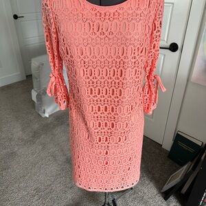 R&K Coral Lace Dress with Bow Sleeves